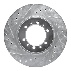 Mitsubishi Montero Brake Rotor (1) - Front Left - R1 Concepts - Drilled & Slotted - Silver - `90-`04